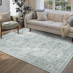 Blue Area Rug 3x5 Washable Office Entryway Carpet Soft Vintage Indoor Kitchen Living Room Door Mat Traditional Retro Distressed Throw Small Rug Bedroom Dining Room Bathroom