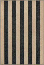 Lahome Elance Striped Easy Jute Dining Room Rug, 6x9 Indoor Outdoor Rugs for Patio Living Room, Farmhouse Neutral Non Slip Low Pile Black Carpet for Bedroom Office Backyard Classroom