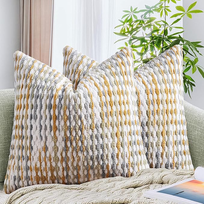 AmHoo Set of 2 Boho Chenille Pillow Cover Decorative Tufted Pillowcase for Couch Bed Sofa Bedroom Living Room Modern 18 x 18-Inch Grey