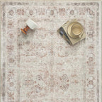 8x10 Area Rug Washable Living Room Vintage Beige Carpet Bedroom Large Indoor Non Slip Soft Low Pile Thin Stain Resistant Distressed Accent Throw Rug for Dining Office Nursery