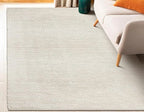 Handwoven Wool Cotton Blend Area Rug 6x9', Textured Popcorn Braided Ivory Rug, Soft Thick Farmhouse Contemporary Living Room Carpet, Neutral Modern Decorative Floor Rug