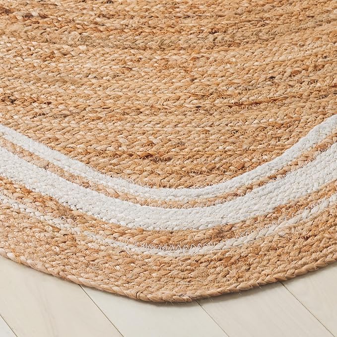 SAFAVIEH Natural Fiber Collection Area Rug - 6' x 6' Round Scallop, Natural/Bleach, Geometric Design, Ideal for High Traffic Areas in Living Room, Bedroom, Dining (NF359A)