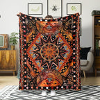 kampdream Orange Ceometric Art Throw Blanket, Hippie Abstract Sun and Moon Yellow Aesthetic Comforter Nap Throws for Couch Chair Bed Decor Comforter 40×50 inch