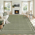 GarveeHome Scalloped Large Area Rug 10x14 Rug for Living Room Non Slip Machine Washable Bedroom Rug Solid Beige Neutral Rugs Soft Low Pile Stain Resistant Carpet for Dining Room Classroom, Green