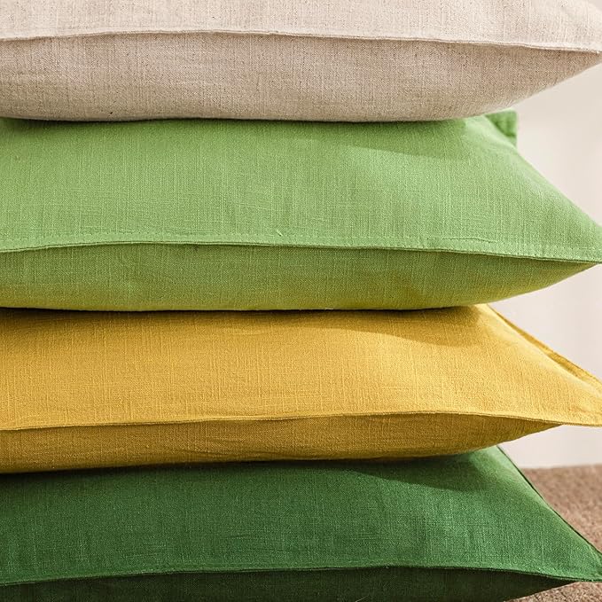 Foindtower Pack of 2, Decorative Linen Soild Throw Pillow Covers Soft Accent Euro Cushion Case Farmhouse Neutral Pillowcase for Chair Couch Sofa Bed Living Room Home Decor 20 x 20 Inch Ginger Yellow
