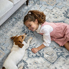 GENIMO 5x7 Area Rugs for Living Room, Machine Washable Rug, Non Slip Vintage Rugs, Low Pile Lightweight Chenille Print Indoor Rug for Bedroom, Dining Room, Home Office, Blue