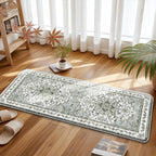 Boho Kitchen Mats for Floor 2 Piece Set Anti Fatigue Cushioned PVC Kitchen Rugs Non Slip Waterproof Farmhouse Mats 2/5 Inch Comfort Standing Mat for Laundry, 17.3"x47"+17.3"x28", Green-Tinted Grey
