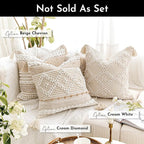 BlissBlush Cream White Boho Throw Pillow Cover 20X20, Boho Woven Textured Pillow Cover, Neutral Pillow Cover, Sofa Couch Bed Farmhouse Lumbar Pillow (Cover ONLY)