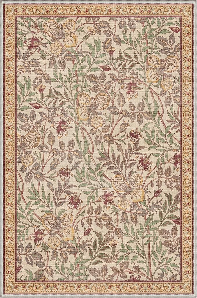 GENIMO Area Rug 2x3 Doormat, Machine Washable Low Pile Rugs, Small Retro Chenille Entryway Mat for Entrance, Hallway, Kitchen and Corridor, Floral Terracotta
