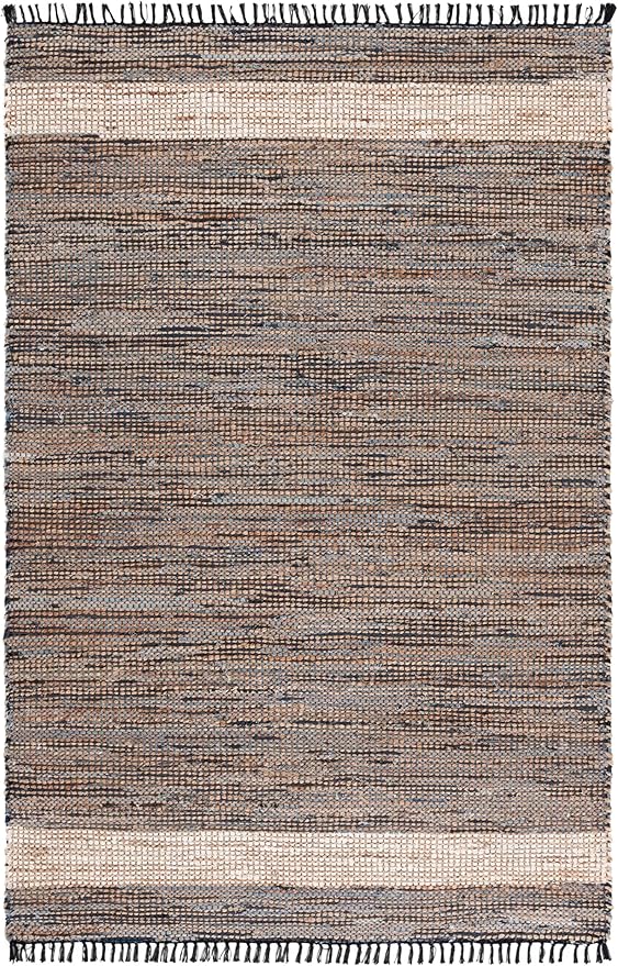 SAFAVIEH Cape Cod Collection Area Rug - 5' x 8', Navy & Beige, Handmade Denim & Jute, Ideal for The Living Room, Dining, Bedroom (CAP153N)