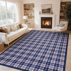 GarveeHome Machine Washable Area Rugs 8x10, Checkered Stain Resistant Non Slip Backing Low-Pile Rug Indoor Outdoor Carpet for Living Room Office Bedroom Dining Room Nursery Blue