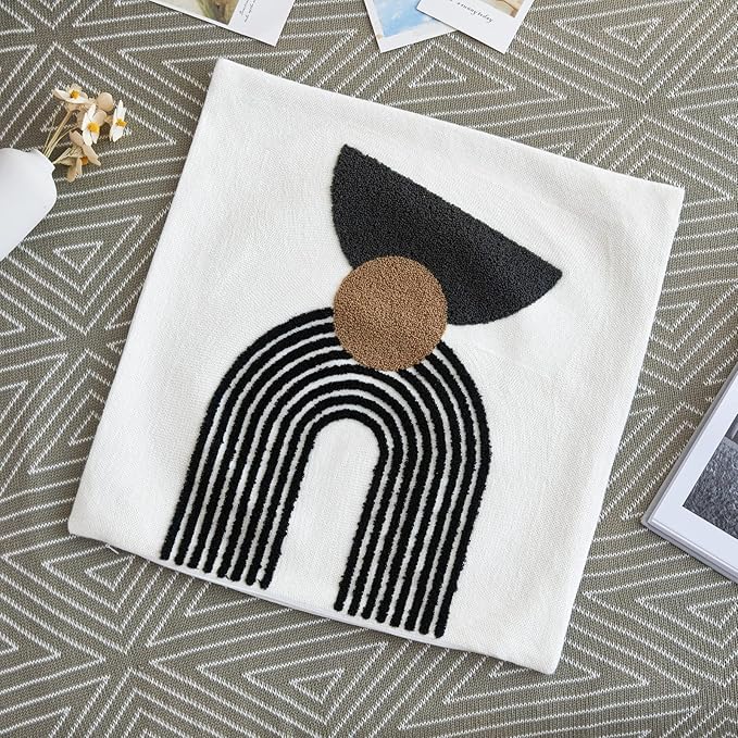 Boho Geo Accent Throw Pillow Covers Tribe Modern Round Arched Geometric Decorative Abstract Pillowcase for Bed Couch Living Room,1 Set of 18x18,Brown and Black