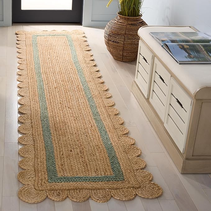 SAFAVIEH Natural Fiber Collection Area Rug - 2'3" x 9' Runner, Natural & Light Green, Handmade Jute, Ideal for Living Room, Hallway, Foyer, Entryway, Bedroom (NF896W)