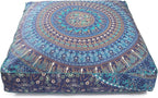 Popular Handicrafts Floor Pillow Cushion Cover - Hippie Mandala Square Ottoman Indian Elephant Camel Daybed Oversized Cotton Cushion Cover with Heavy Duty Zipper - Dog-Pets Bed, 35" Blue Turqouise