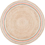 SAFAVIEH Natural Fiber Round Collection 7' Round Fuchsia / Beige NF806R Handmade Boho Charm Braided Jute Area Rug