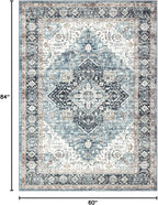 Area Rug 5×7, Vintage Boho Rug,Ultra-Soft Low Pile, Washable, Non Slip,Stain Resistant Printed Carpet for Living Room Bedrooms Playroom Office Kitchen, Blue/Navy
