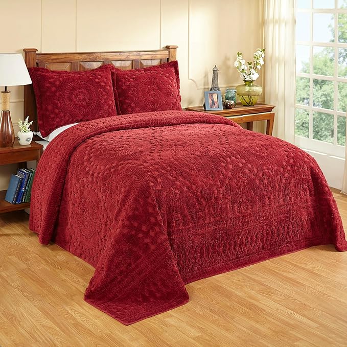 Better Trends 2 Pieces Set Chenille Bedspread Twin Size 100% Cotton Chenille Bedding Lightweight Medallion Pattern Bedroom Decor Rio Collection