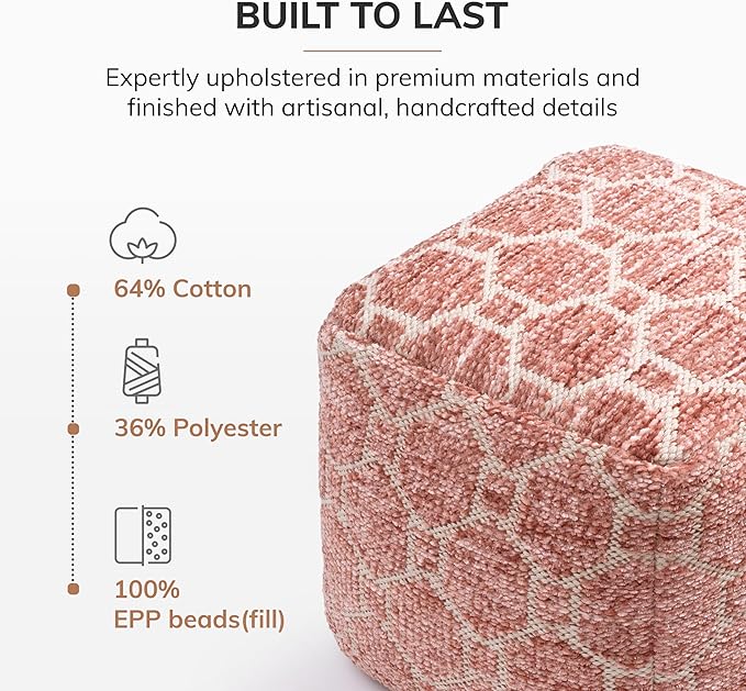 Anji Mountain Pouf Ottoman Foot Rest, Handmade Ottoman Pouf, Comfortable Foot Stool, Decorative Floor Seating for Living Room Decor, Bedroom & Home Décor Accent - Red