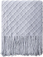 NTBAY Acrylic Knitted Throw Blanket, Lightweight and Soft Cozy Decorative Woven Blanket with Tassels for Travel, Couch, Bed, Sofa, 51x67 Inches, Light Grey Checkered