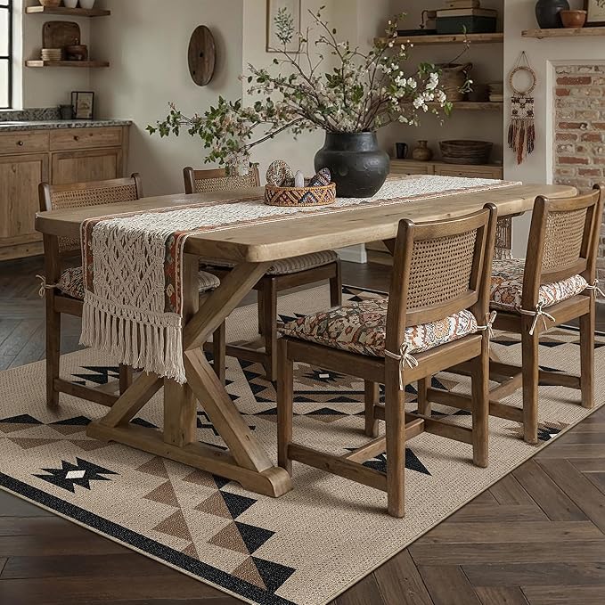 5x7 Easy Jute Outdoor Patio Rug Washable Brown Boho Floral Area Rug for Living Room Lightweight Non Slip No Sheding Carpet Balcony Farmhouse Bedroom Backyard Dining Room Deck