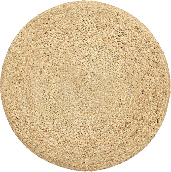 · REDEARTH · Cylindrical Pouf Foot Stool Ottoman - Jute Braided Pouffe Poof Accent Sitting Footrest for Living Room, Bedroom, Nursery, Patio, Lounge & Other Rooms (Navy Natural, 18"X18"X14")