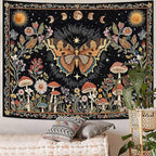 Accnicc Boho Butterfly Tapestry Mushroom Sun and Moon Hippie Wall Tapestry for Bedroom Aesthetic Vintage Floral Plant Small Tapestries Wall Hanging for Dorm Living Room Decor 60 x 44 Inch