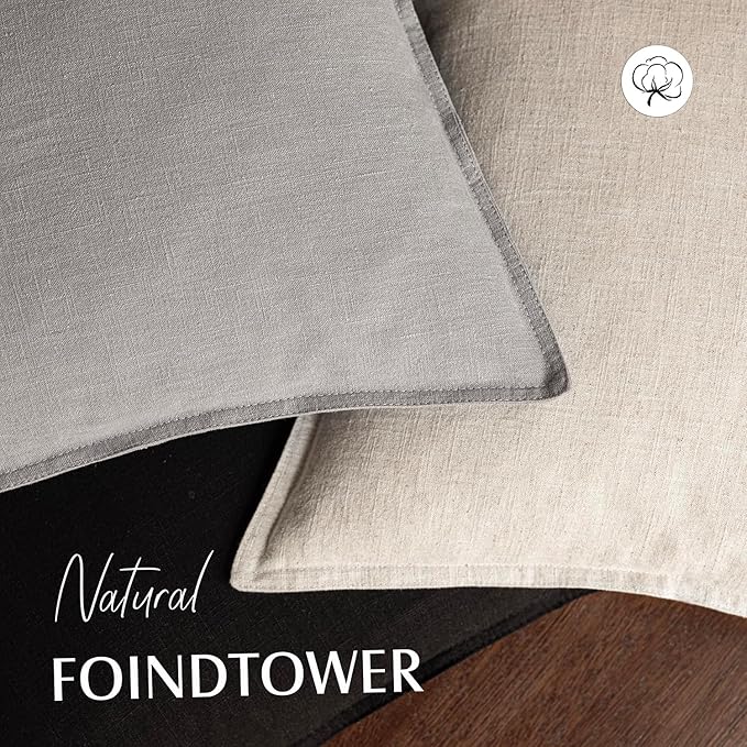 Foindtower Pack of 2, Decorative Linen Soild Throw Pillow Covers Soft Accent Cushion Case Boho Farmhouse Neutral Pillowcase for Chair Couch Sofa Bedroom Living Room Home Decor 16 x 16 Inch Black