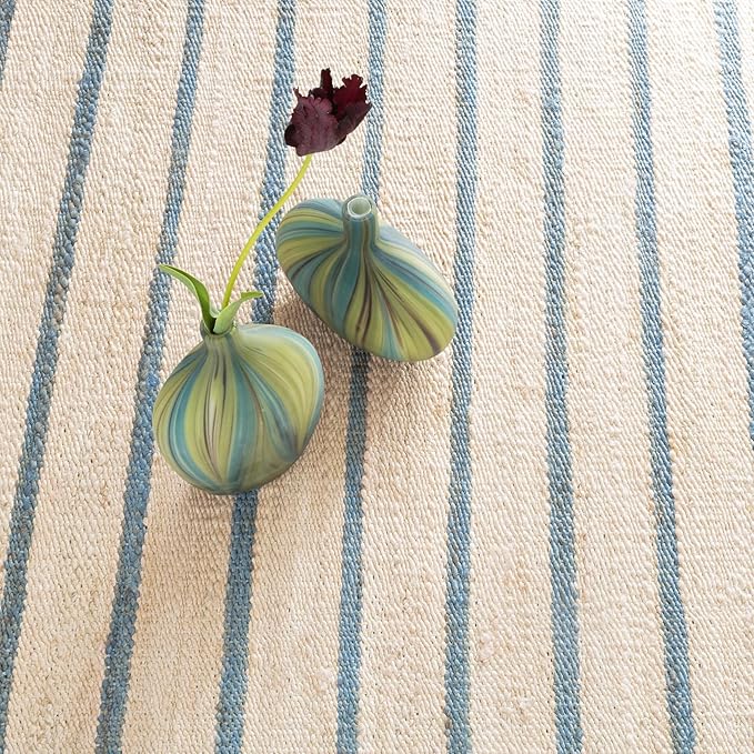 Dash & Albert Moana Blue Stripe Handwoven Jute Rug, 4 X 6 Feet, Blue/Multicolored Stripe Pattern
