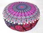 INDIAN CRAFT CASTLE ICC Mandala Barmeri Large Floor Pillow Cover Cushion Meditation Seating Ottoman Throw Cover Hippie Decorative Zipped Bohemian Pouf Ottoman Cases Pink Peacock 18" Round