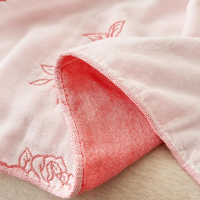 Scientific Sleep Rose Pink White Flower 100% Cotton Muslin Blanket Throw Cover for Bed Couch Sofa Cozy Soft Reversible Bedding Blanket Bedspread Coverlet Twin 60 in x 80 in