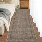 GarveeHome Scalloped Washable Runner Rug 2x8 Runner Modern Non Slip Kitchen Runner Distressed Low Pile Entryway Rug Soft Bathroom Rugs Stain Resistant Carpet for Bedroom Hallway Laundry 2'x8' Taupe