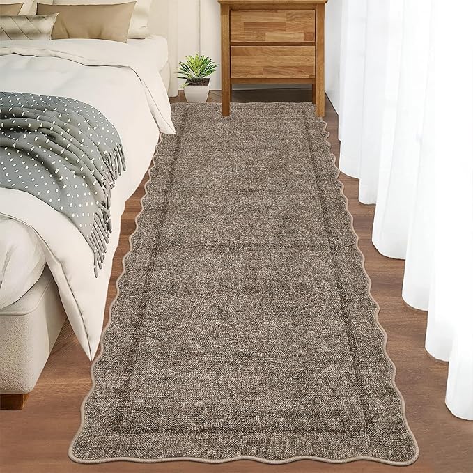 GarveeHome Scalloped Washable Runner Rug 2x6 Runner Non Slip Kitchen Rug Modern Taupe Rug Entryway Rug Farmhouse Soft Bathroom Rugs Stain Resistant Carpet for Hallway Laundry Bedroom 2 ft x6 ft Taupe