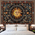 Accnicc Vintage Sun and Moon Tapestry Hippie Indie Boho Floral Wall Tapestry for Bedroom Aesthetic Stained Glass Celestial Plant Large Tapestries Wall Hanging for Living Room Dorm 80 x 60 Inch