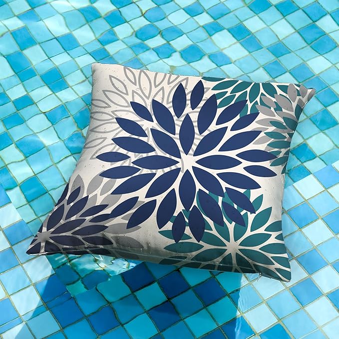 DFXSZ Navy Blue Flower Pillow Covers 18x18 Inch Set of 2 Outdoor Throw Pillows Outdoor Waterproof Decor for Living Room Sofa Patio Funiture Garden Floral Polyester Pillow Covers 002X18