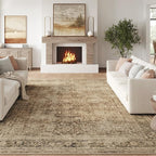 FMFUNCTEX 10x14 Washable Area Rug Brown Vintage Neutral Distressed Large Non Slip Carpet for Living Room Bedroom Soft Low Pile Indoor Mat Retro Floral Throw Rug for Dining Room Kitchen Office Nursery