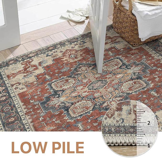 GENIMO Area Rug 2x3 Doormat, Machine Washable Low Pile Rugs, Small Retro Chenille Entryway Mat for Entrance, Hallway, Kitchen and Corridor, Bordeaux