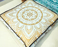 CRAFT KALA Mandala Floor Pillow Cushion Cover Seating Throw Cover Hippie Decorative Bohemian Ottoman Poufs Pom Pillow Cases Boho Indian Cotton Living Room Yoga Home Décor 35" Square, White Gold Flower