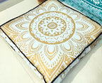 CRAFT KALA Mandala Floor Pillow Cushion Cover Seating Throw Cover Hippie Decorative Bohemian Ottoman Poufs Pom Pillow Cases Boho Indian Cotton Living Room Yoga Home Décor 35" Square, White Gold Flower