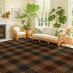 JTJ Vintage Large Plaid Area Rug for Living Room - Classic 8x10 Easy Jute Classic Brown and Red Rug for Bedroom, Dining Room, Outdoor Porch, Neutral Dark Brown Retro Décor