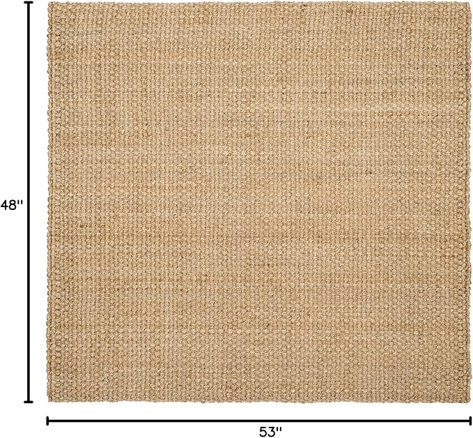 SAFAVIEH Area Rug 4' Square - Natural Fiber Collection - Natural Brown, Handmade Jute, Basketweave Design (NF401A)