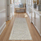 HUGEAR 2x6 Runner Rug Hallway Retro Grey Machine Washable Vintage Floral Low Pile Carpet Vacuumable Distressed Long Throw Rug Bedroom Office Bathroom Kitchen Laundry Non Slip Soft Lightweight