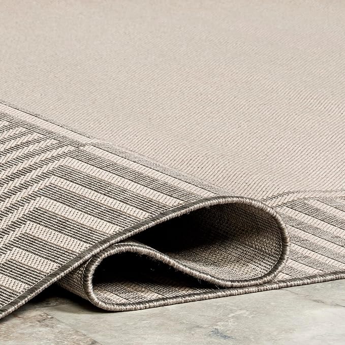 Nuloom Asha Light Grey/Ivory, 4' x 6', Casual, Striped Border, Soft and Cozy, High Traffic, Stain Resistant, Easy Clean, Durable Area Rug for Indoor/Outdoor Patio, Deck, Porch, Garden, Courtyard