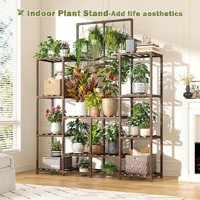 EnHomee Plant Stand Indoor Tall Plant Stand Outdoor Large Wood Plants Shelf with 16-18 Pots for Patio, Living Room, Garden, Balcony, 45" Wx62.1 Hx11.78 D