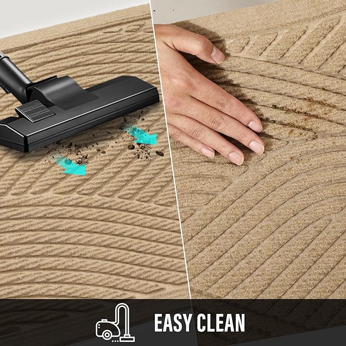 Sturdy Front Door Mat, Absorbent Muddy Dirt Resist Welcome Door Mats Outdoor Indoor, Stain and Fade Resistant, Non-Slip Backing Entry Mat Low Profile Doormat for Entryway, 72×24, Beige