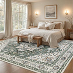 Area Rugs 9x12 Living Room Rug: Washable Rug Soft Vintage Boho Medallion Carpet Indoor Non-Slip Stain Resistant Large Carpets for Bedroom Dining Room Farmhouse Nursery Home Office Green Ivory