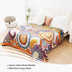 Boho Throw Blanket, 100% Organic Muslin Cotton Skin-friendly Breathable Ultra Soft Bed Quilt Throw - All Season Bohemian Decor Luxury Colorful Blanket for Sofa Couch Chair and Gift. 50" x 60"