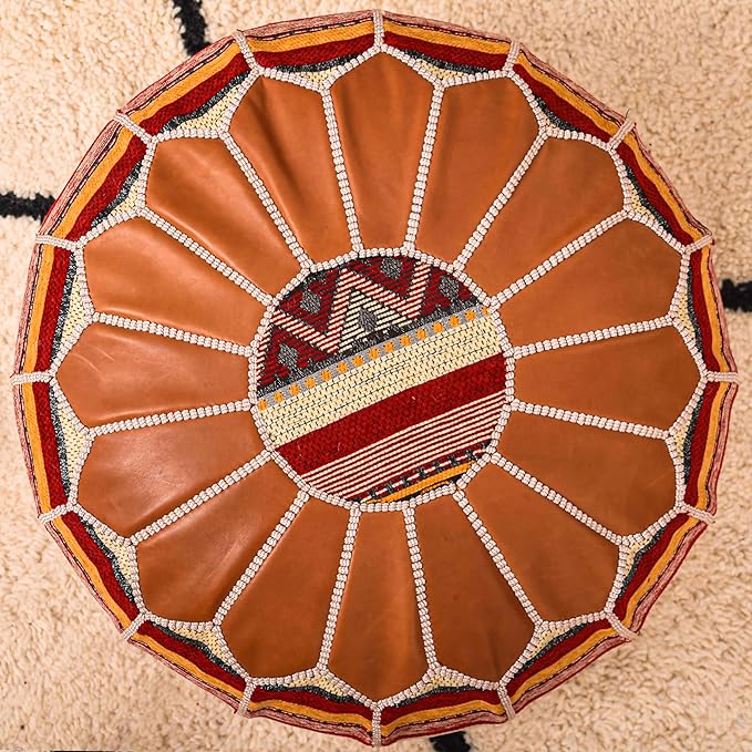 Marrakesh Gallery Bohemian Unstuffed Moroccan Pouf Ottoman, Round Ottoman Foot Rest, Handmade Bean Bag with Large Storage - Cover Floor Chair for Living Room, Bedroom - Ideal as Wedding Gifts