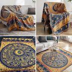 Boho Throw Blankets Woven Reversible Cotton Bohemian Tapestry Hippie Room Decor Witchy Astrology Zodiac Celestial Constellation Carpet Bed Recliner Chair Couch Sofa Cover Double Sided 70"x90"