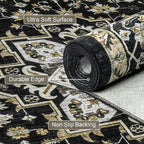 Area Rugs 9x12 Living Room Rug: Washable Rug Soft Vintage Boho Medallion Carpet Indoor Non-Slip Stain Resistant Large Carpets for Bedroom Dining Room Farmhouse Nursery Home Office Black Gold