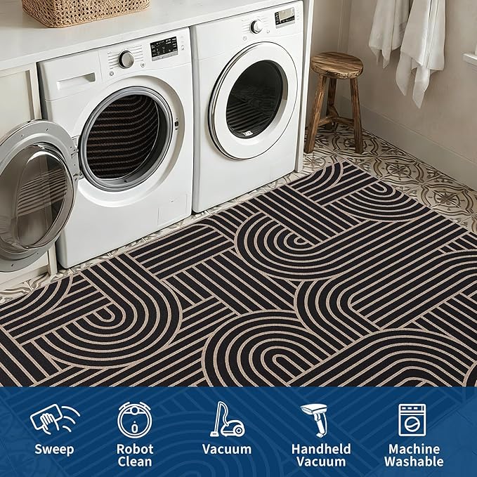 GarveeHome Easy Jute 2x6 Modern Rainbow Runner Rug for Kitchen Hallway Bedroom Non Slip Indoor Outdoor Runner Door Mat for Laundry Porch